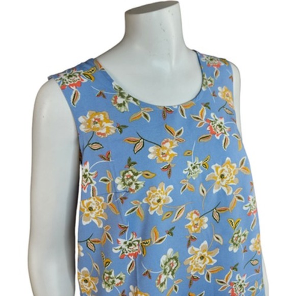 Denim & Co. Printed Sleeveless Tank Top Flutter Bottom Blue Floral X-Small NWOT - Picture 11 of 14